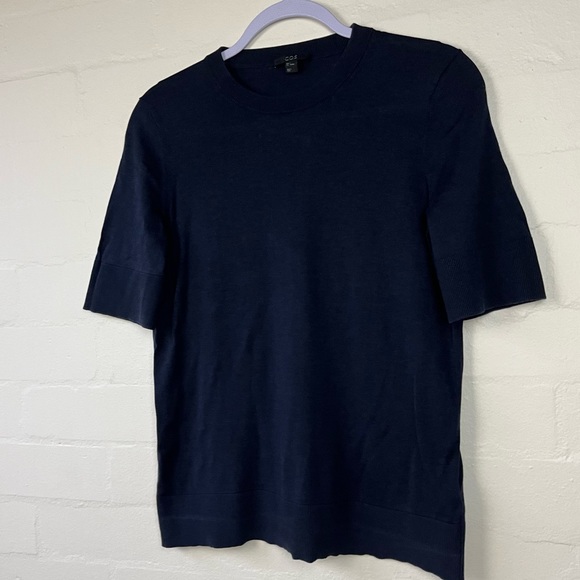 Cos Sweater sz Small Navy Blue 3/4 sleeve pullover contrast hem Cotton Silk Mix - Picture 5 of 10